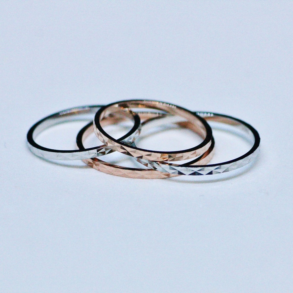 Skinny Diamond Cut Stacking Band Sterling Silver and Rose Gold , Knuckle Ring